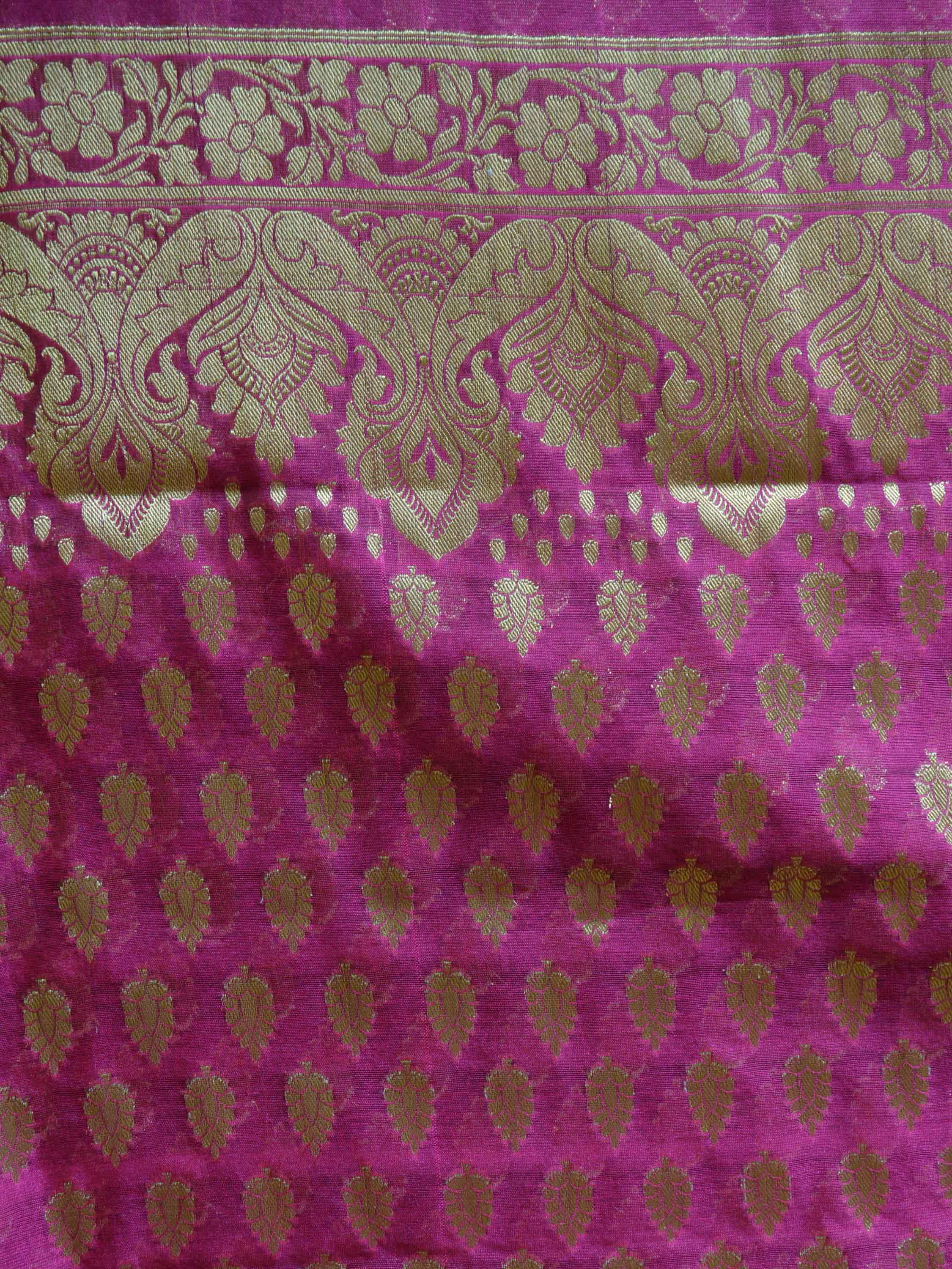 Banarasee Salwar Kameez Cotton Silk Gold Zari Buti Woven Fabric-Magenta