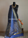 Banarasee Cotton Silk Gold Zari Jaal & Buti Design Dupatta-Royal Blue