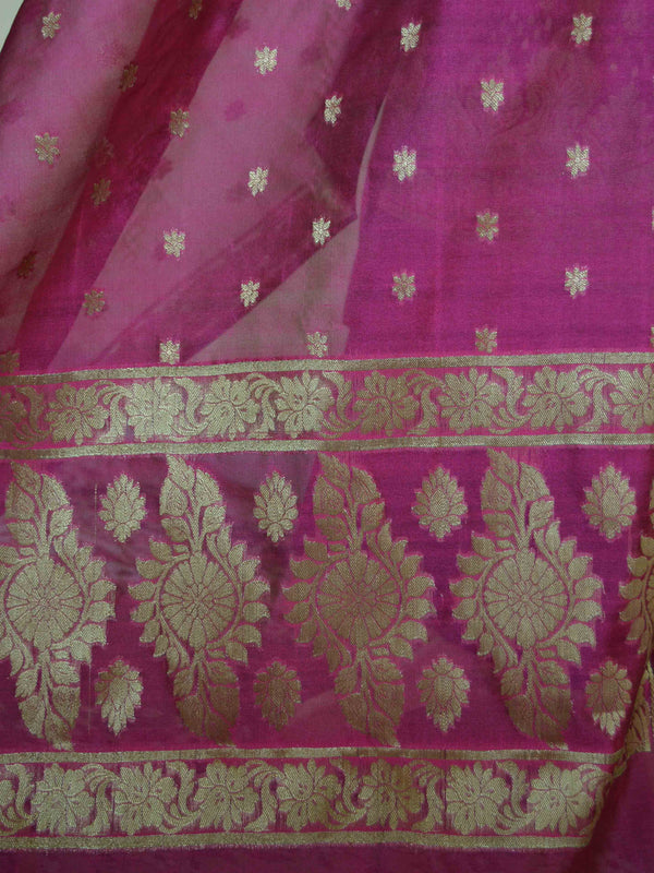 Banarasee Salwar Kameez Cotton Silk Gold Zari Buti Woven Fabric-Magenta