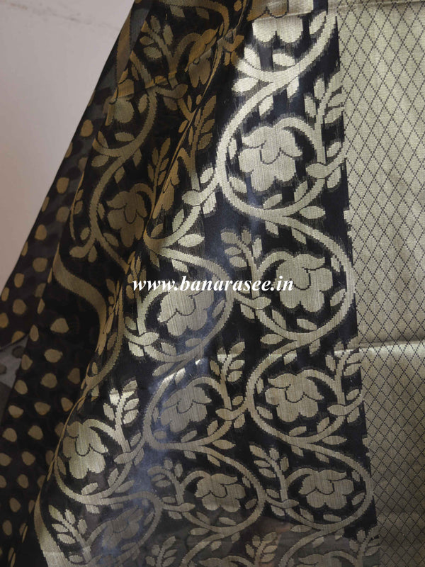 Banarasee Cotton Silk Gold Zari Jaal & Buti Design Dupatta-Black