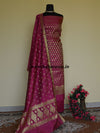 Banarasee Salwar Kameez Cotton Silk Gold Zari Buti Woven Fabric-Magenta