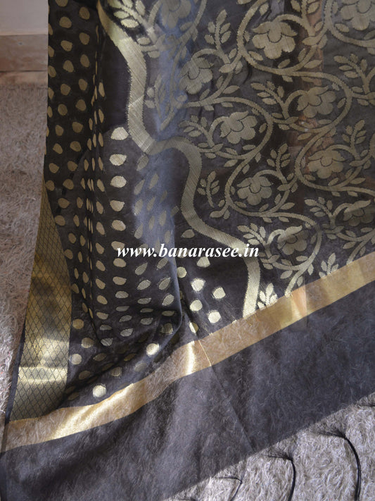Orange - Banarasi Silk Handwoven Zari Buti Dupatta with Tassels