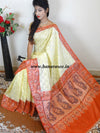 Banarasee Cotton Silk Saree With Zari Buti & Border-Yellow & Red