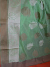 Banarasee Soft Cotton Saree With Peacock Feather Buta & Orange Border-Green