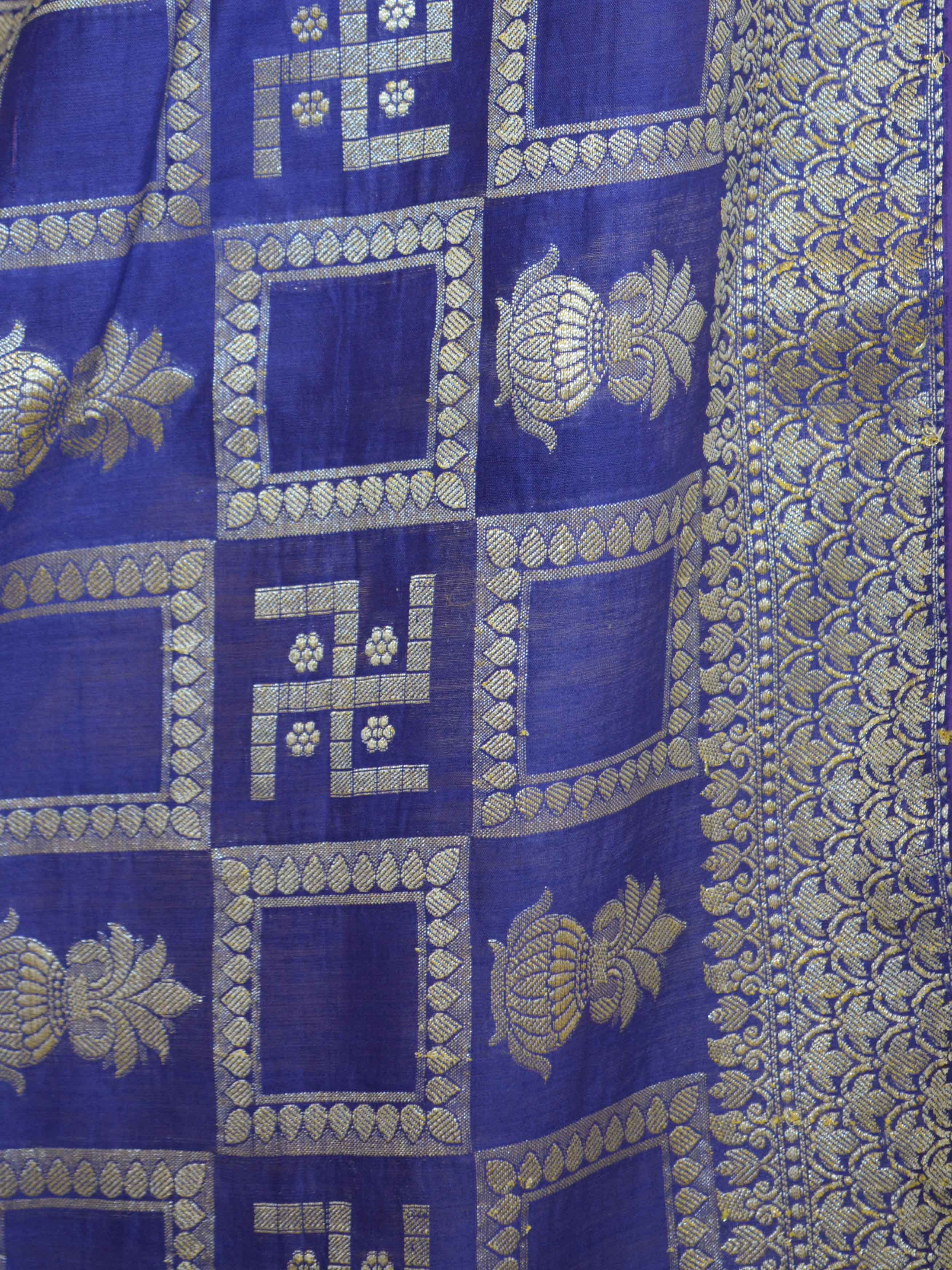 Banarasee Cotton Silk Zari Woven Swastik Design Saree-Blue