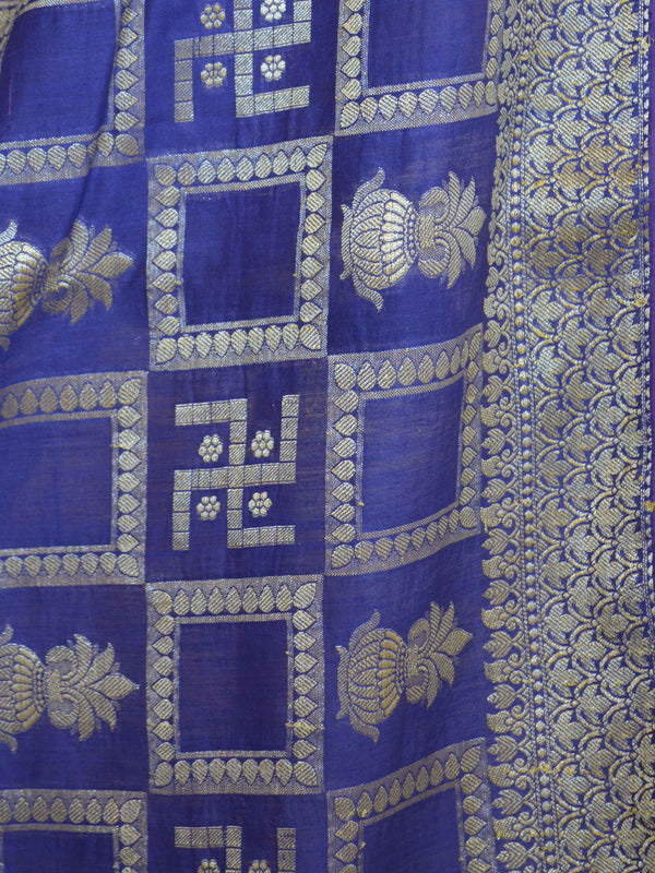 Banarasee Cotton Silk Zari Woven Swastik Design Saree-Blue