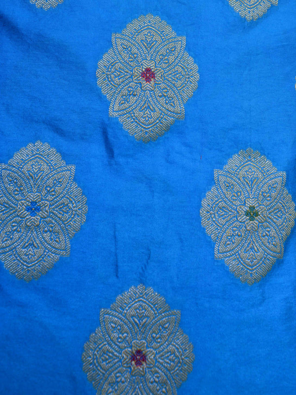 Banarasee Salwar Kameez Glossy Semi Silk Zari & Meena Buta Work Fabric-Turquoise Blue