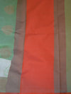 Banarasee Soft Cotton Saree With Peacock Feather Buta & Orange Border-Green