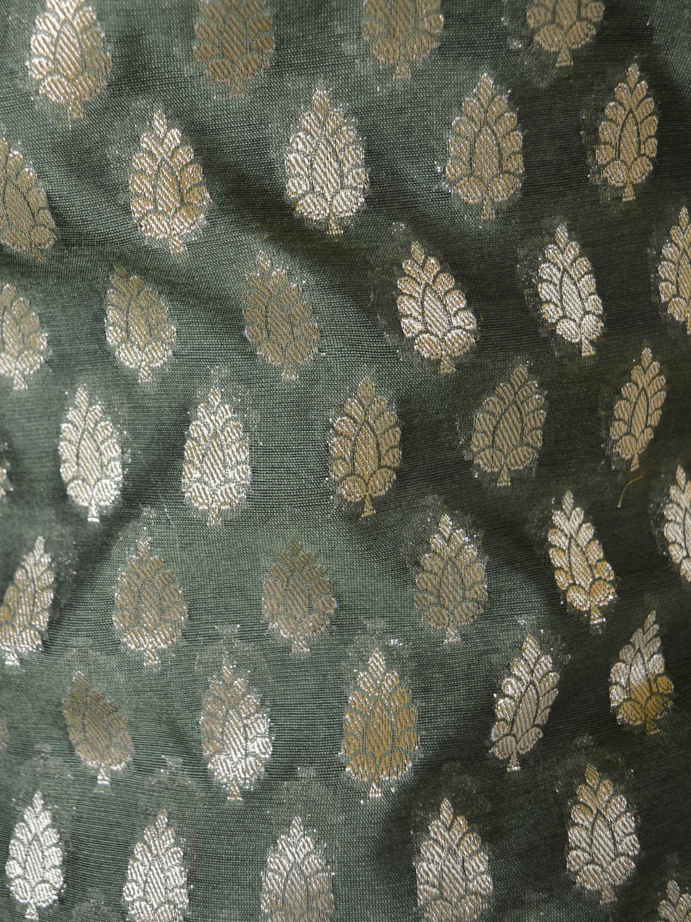Banarasee Salwar Kameez Cotton Silk Gold Zari Buti Woven Fabric-Deep Green