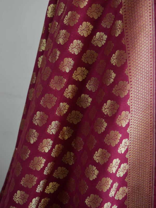 Banarasee Satin Brocade Salwar Kameez Fabric With Wine Art Silk Dupatta-Off-White