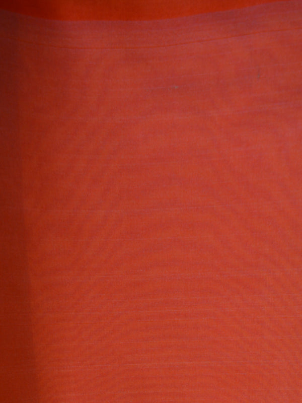 Banarasee Soft Cotton Saree With Peacock Feather Buta & Orange Border-Yellow