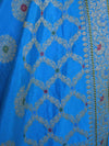 Banarasee Salwar Kameez Glossy Semi Silk Zari & Meena Buta Work Fabric-Turquoise Blue