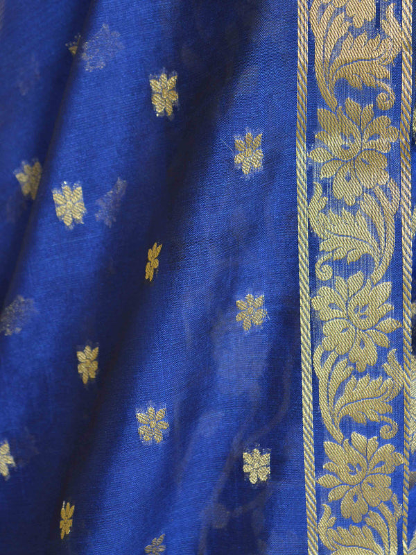 Banarasee Salwar Kameez Cotton Silk Gold Zari Jaal Woven Fabric-Royal Blue