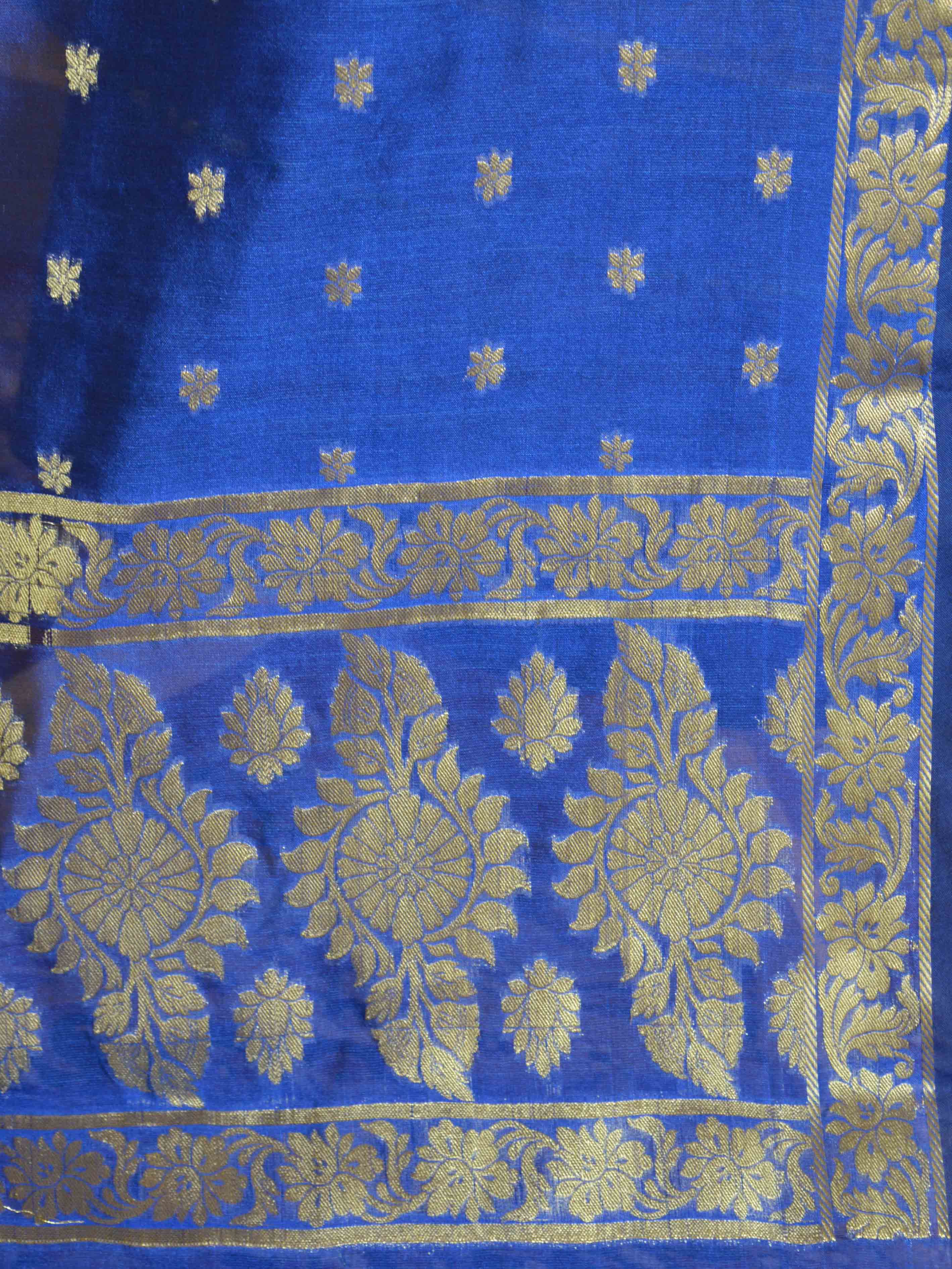 Banarasee Salwar Kameez Cotton Silk Gold Zari Jaal Woven Fabric-Royal Blue