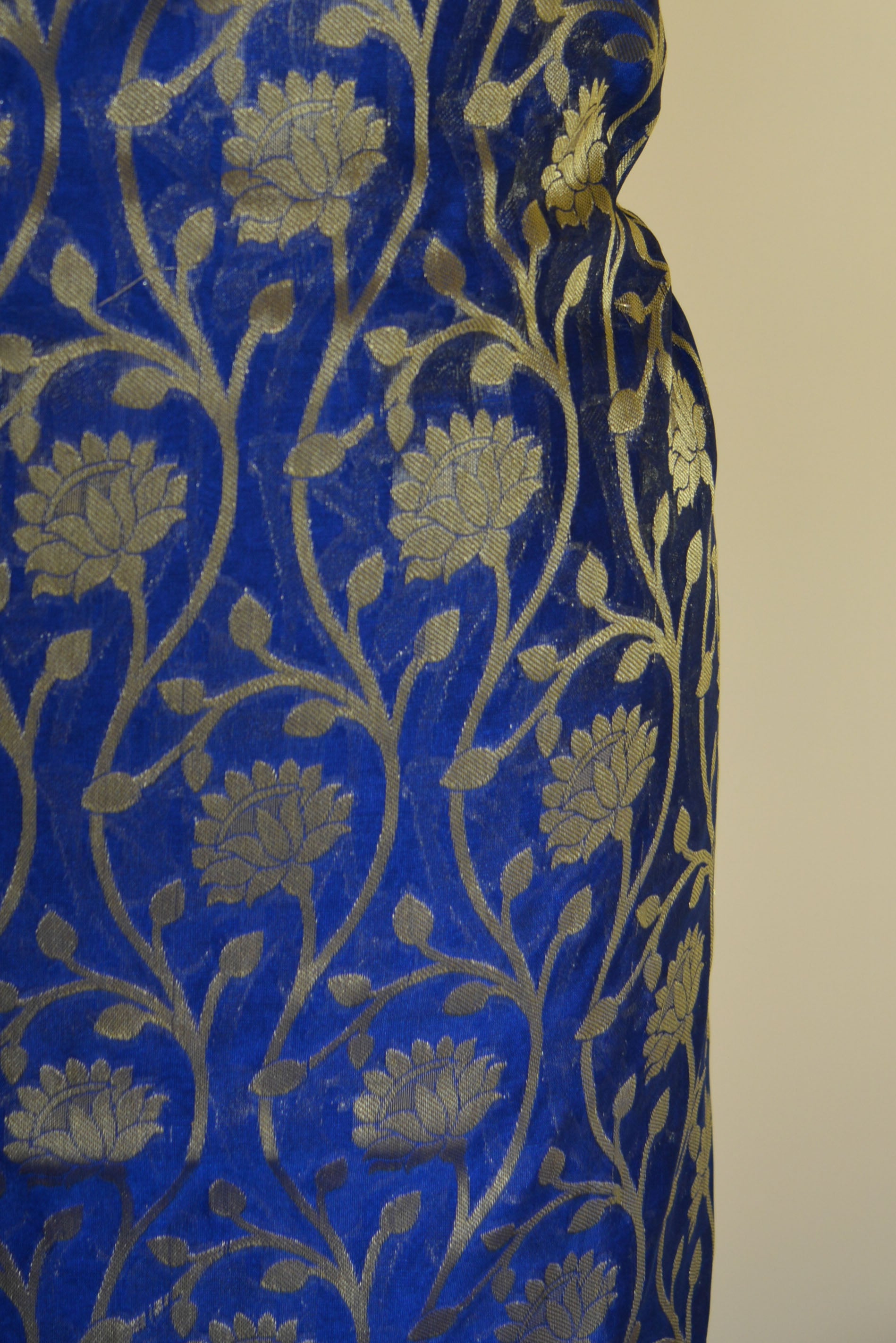 Banarasee Salwar Kameez Cotton Silk Gold Zari Jaal Woven Fabric-Royal Blue