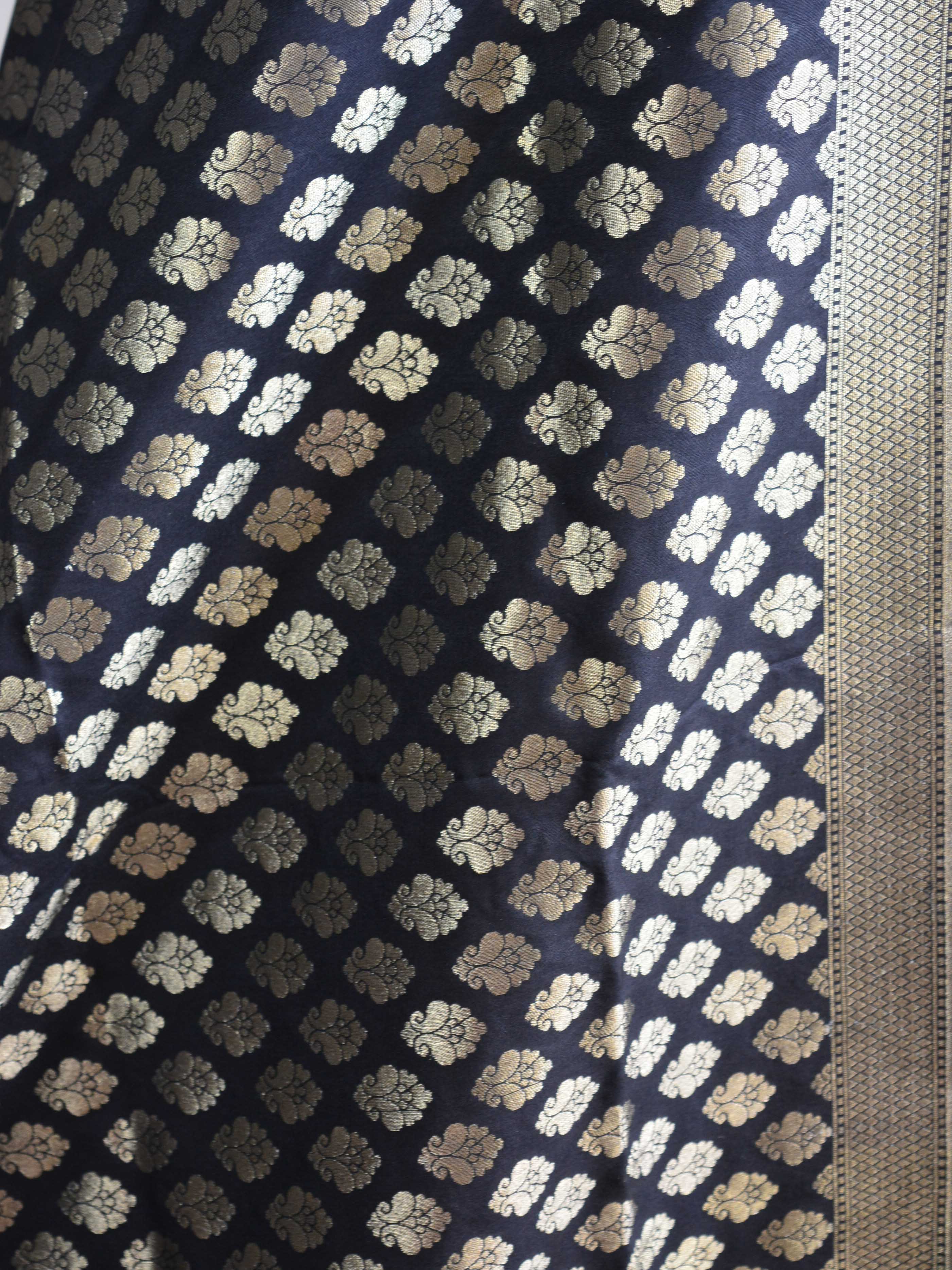 Banarasee Art Silk Buti Design-Black