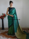 Banarasee Handloom Pure Linen Saree-Green
