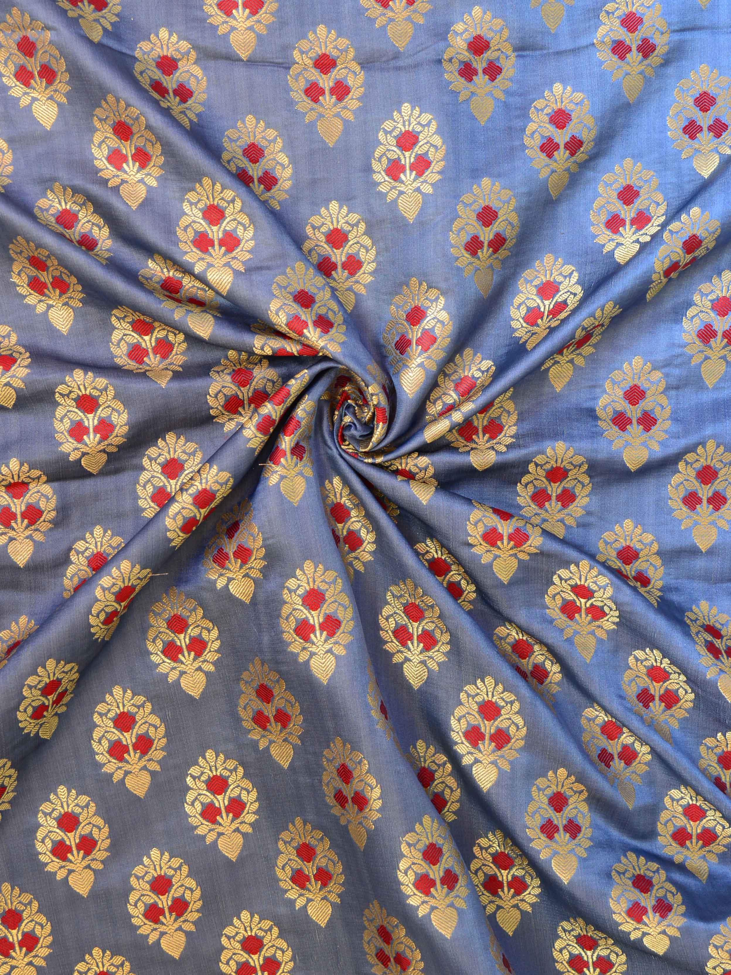 Banarasee Satin Brocade Zari Buta With Meena Design Fabric-Grey