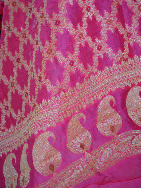 Banarasee Cotton Silk Plain Salwar Kameez Fabric With Pink Zari Jaal Dupatta-Purple