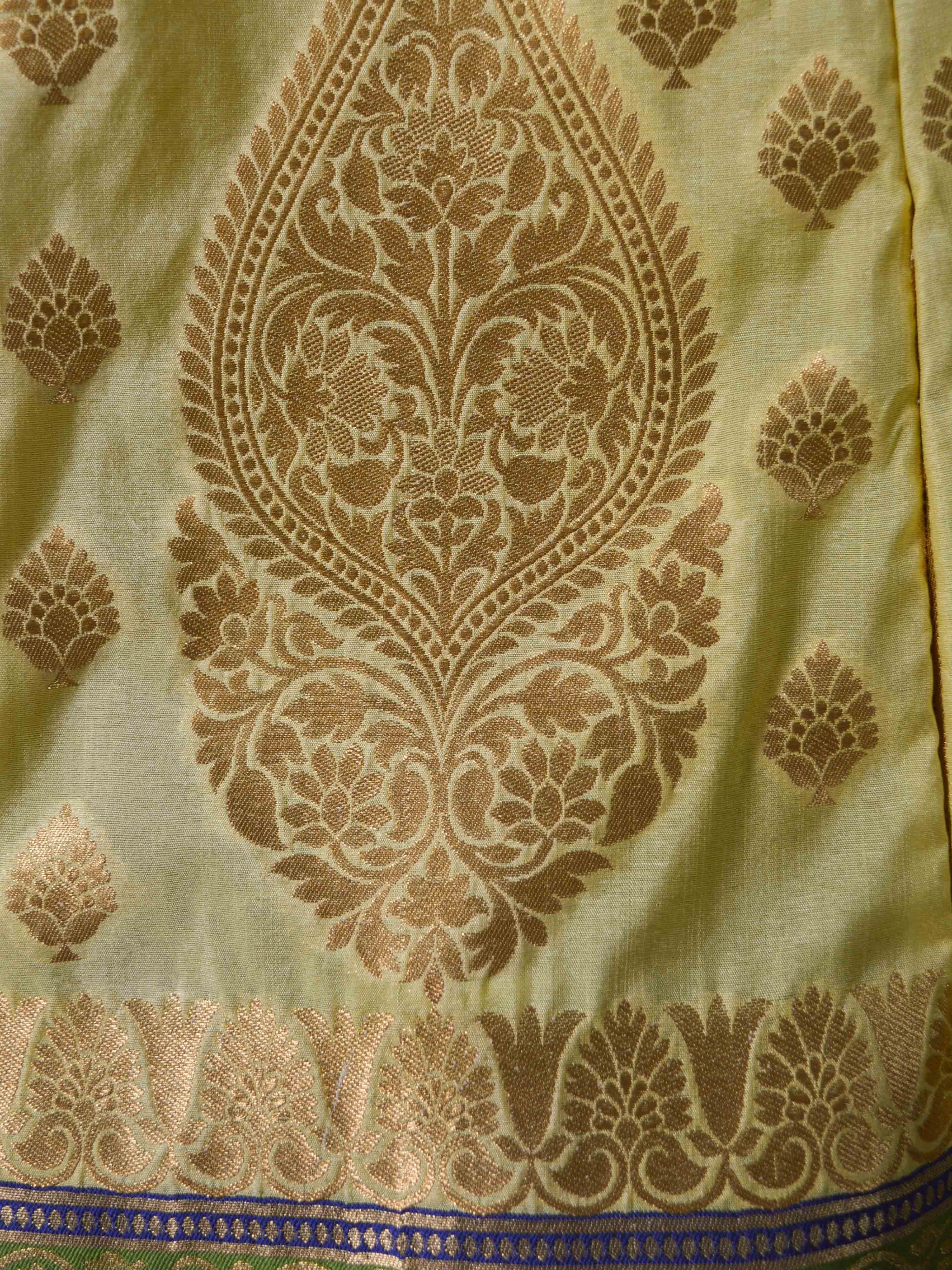 Banarasee Handwoven Art Silk Unstitched Lehenga & Blouse Fabric With Net Dupatta-Lemon Yellow