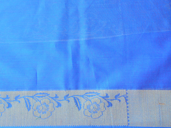 Banarasee/Banarasi Handloom Cotton Silk Mix Broad Border Sari-Blue