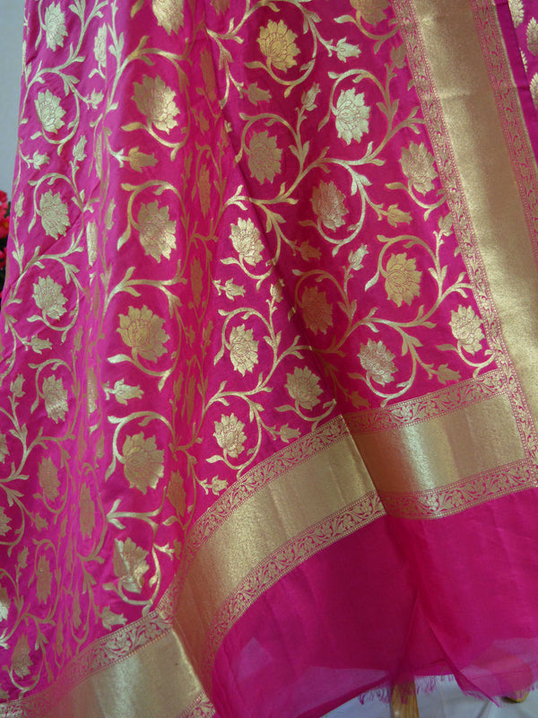 Banarasi Salwar Kameez Semi Katan Silk Zari Buta Work Fabric With Jaal Dupatta-Pink