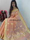 Banarasee Pure Handloom Silk Cotton Saree With Sona Rupa Zari Buti-Peach