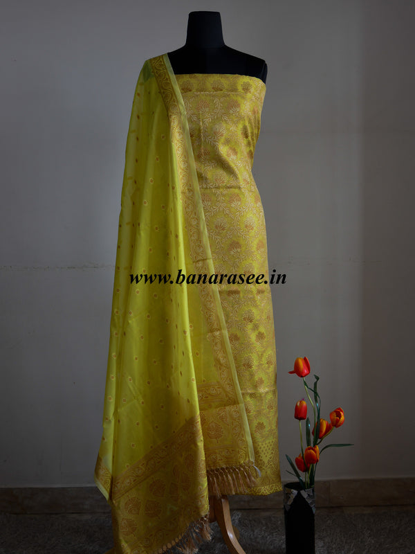 Banarasee/Banarasi Salwar Kameez Cotton Silk Resham Buti Woven Fabric-Yellow