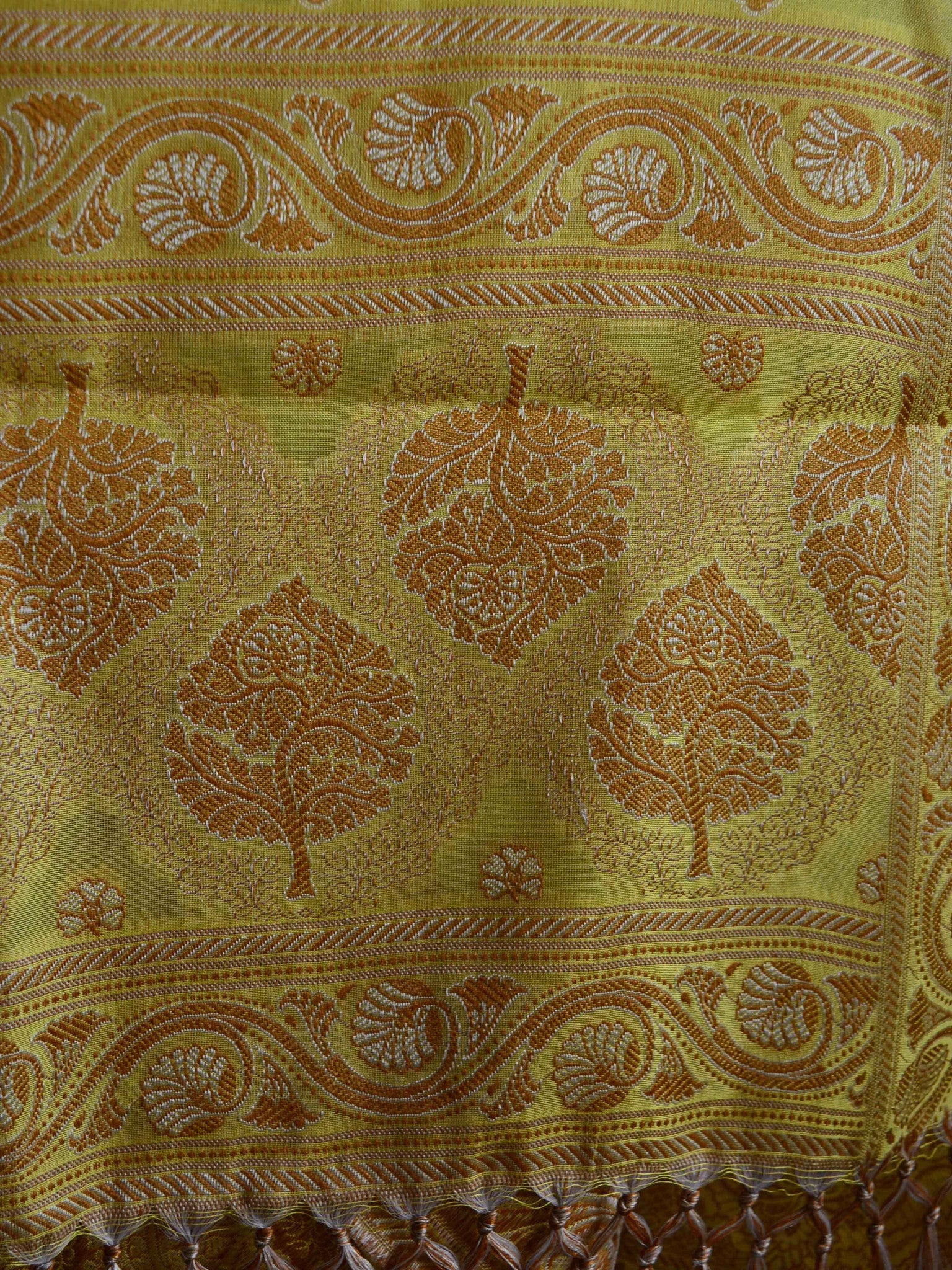 Banarasee/Banarasi Salwar Kameez Cotton Silk Resham Buti Woven Fabric-Yellow