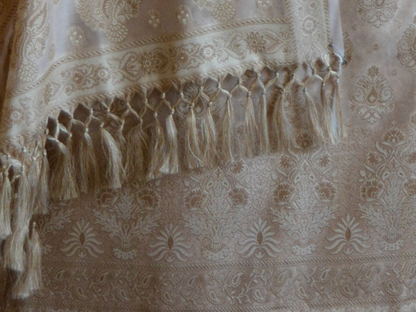 Banarasee/Banarasi Salwar Kameez Cotton Silk Resham Woven With Buti Design Fabric-Beige