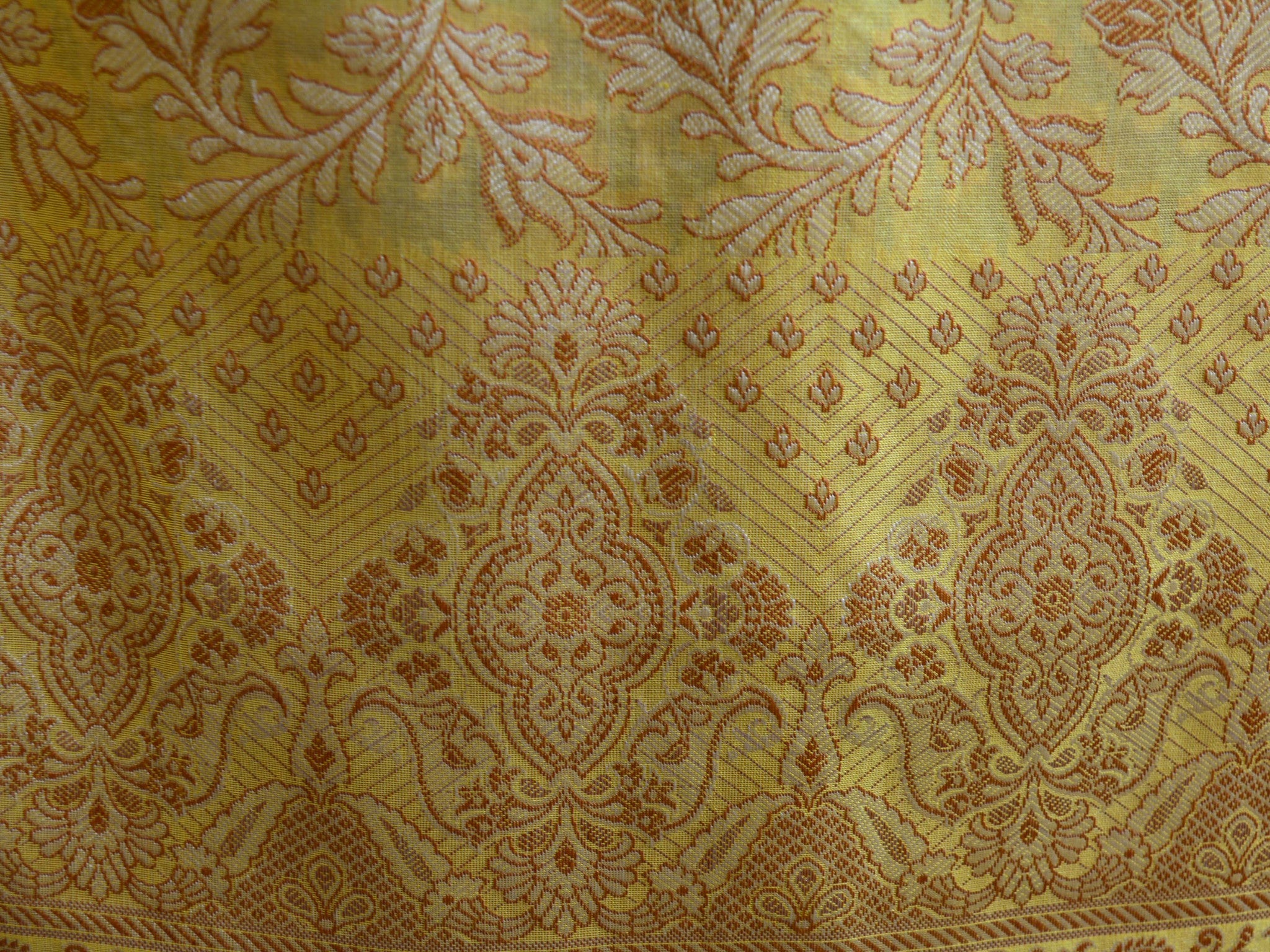Banarasee/Banarasi Salwar Kameez Cotton Silk Resham Buti Woven Fabric-Yellow