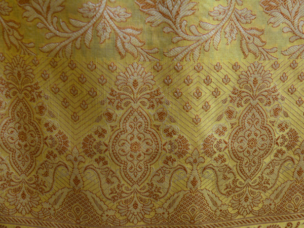 Banarasee/Banarasi Salwar Kameez Cotton Silk Resham Buti Woven Fabric-Yellow