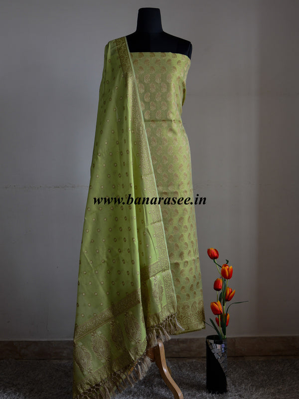 Banarasee/Banarasi Salwar Kameez Cotton Silk Resham Buti Woven Fabric-Pastel Green