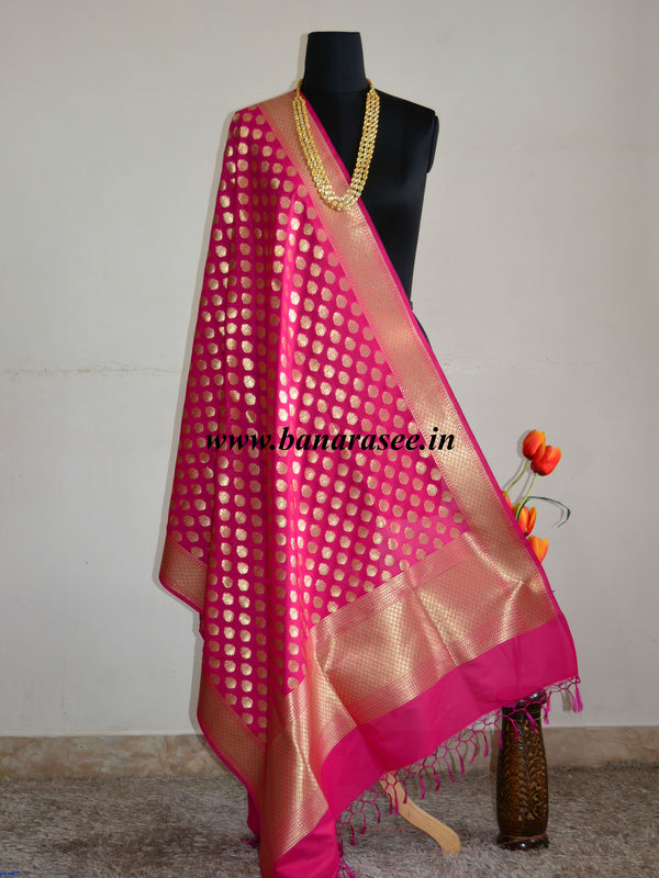 Banarasee Art Silk Dupatta Small Buti Design-Hot Pink