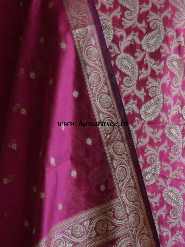 Banarasee/Banarasi Salwar Kameez Cotton Silk Resham Woven With Paisley Design Fabric-Magenta