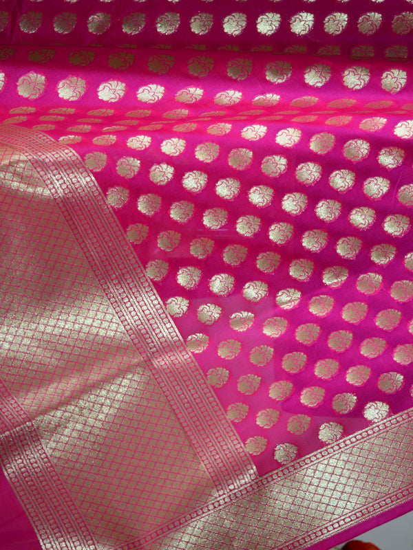 Banarasee Art Silk Dupatta Small Buti Design-Hot Pink
