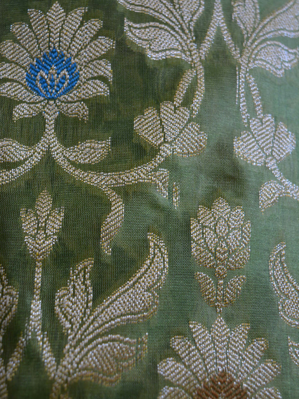 Banarasee/Banarasi Salwar Kameez Glossy Semi Silk Zari Jaal Work Fabric-Olive Green