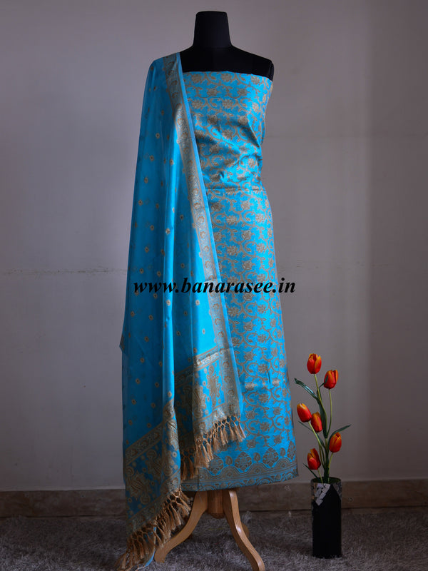 Banarasee/Banarasi Salwar Kameez Cotton Silk Resham Buti Woven Fabric-Blue