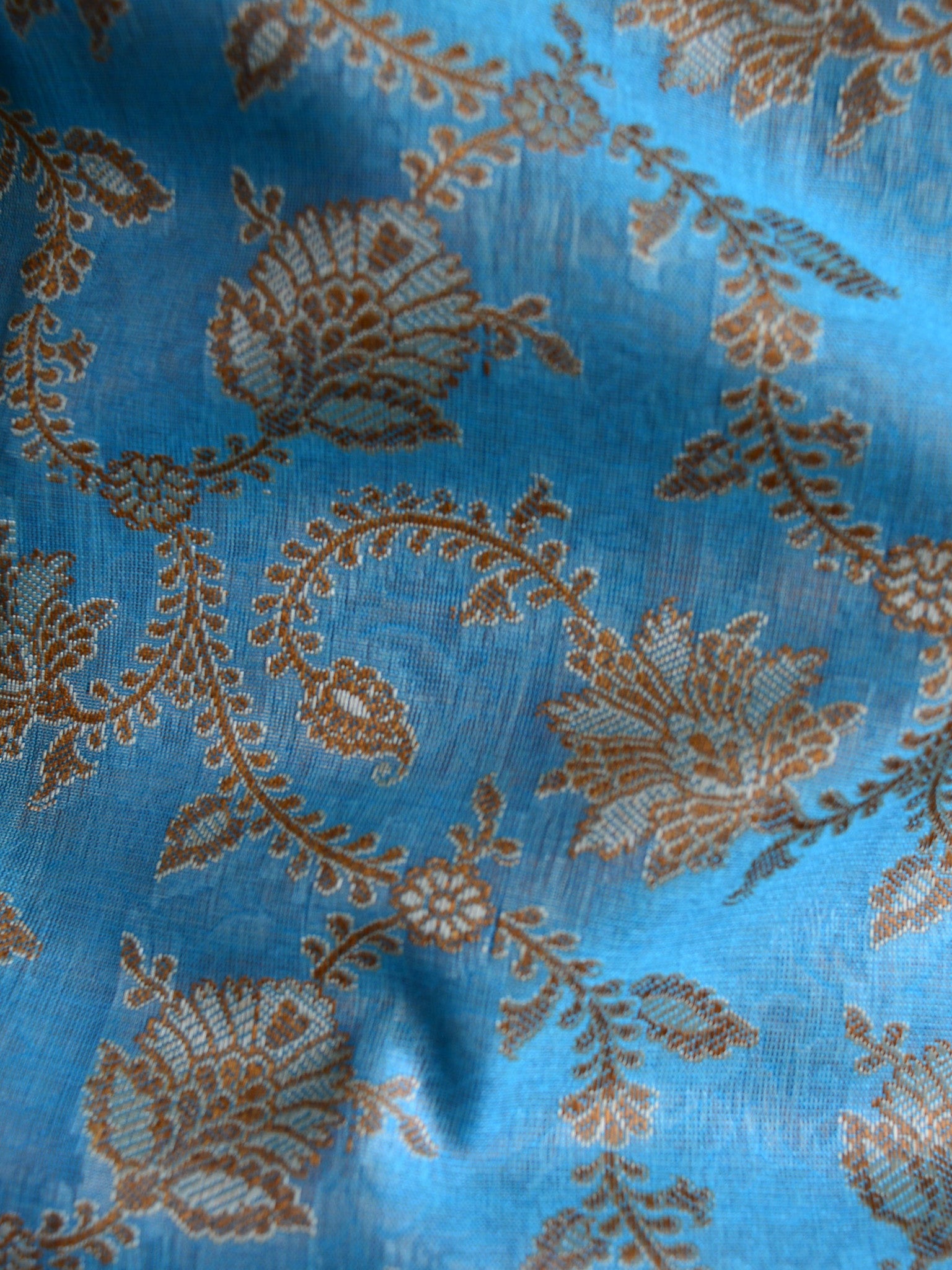 Banarasee/Banarasi Salwar Kameez Cotton Silk Resham Buti Woven Fabric-Blue