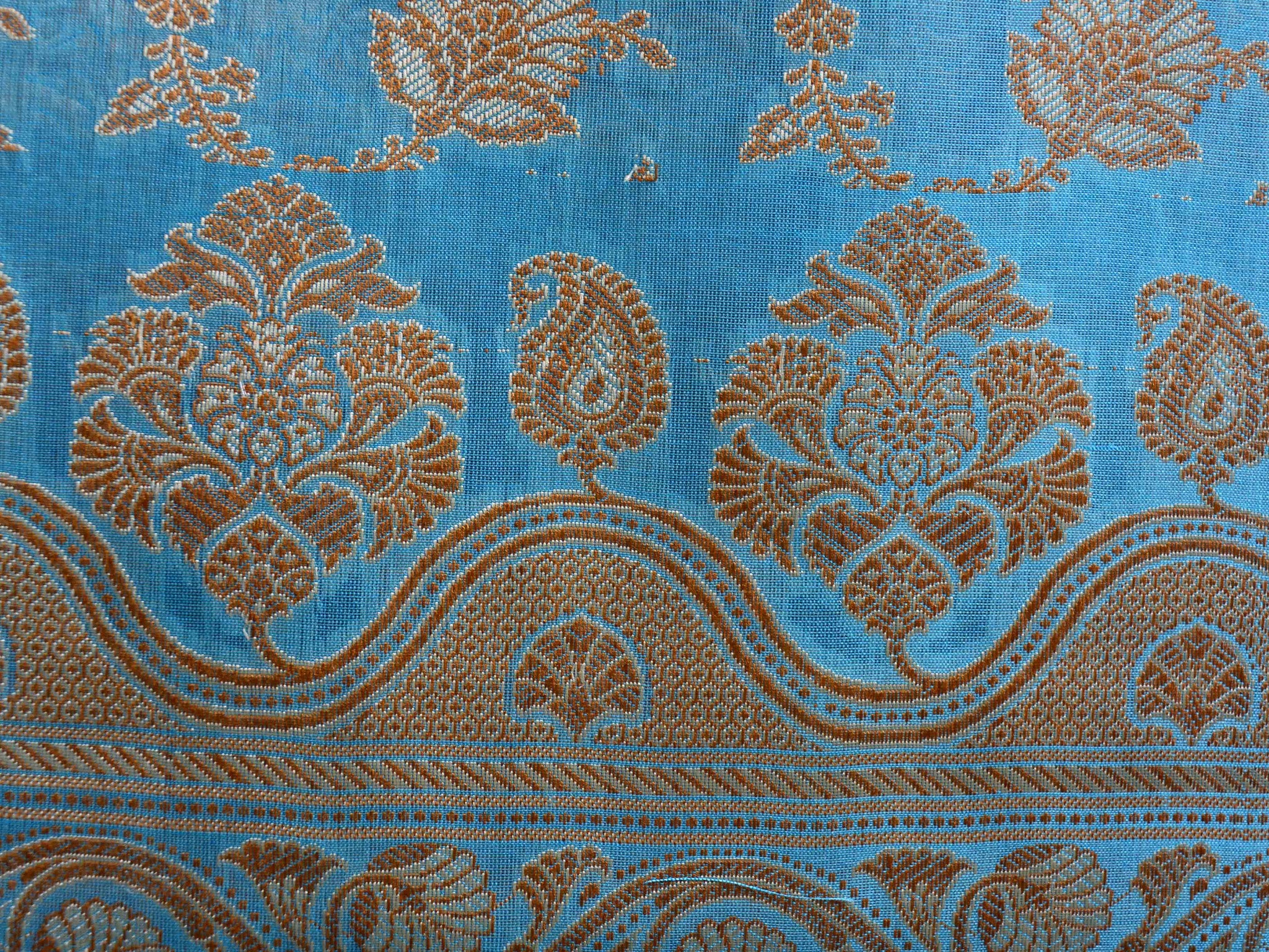 Banarasee/Banarasi Salwar Kameez Cotton Silk Resham Buti Woven Fabric-Blue