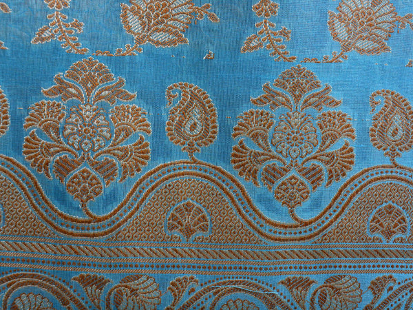 Banarasee/Banarasi Salwar Kameez Cotton Silk Resham Buti Woven Fabric-Blue