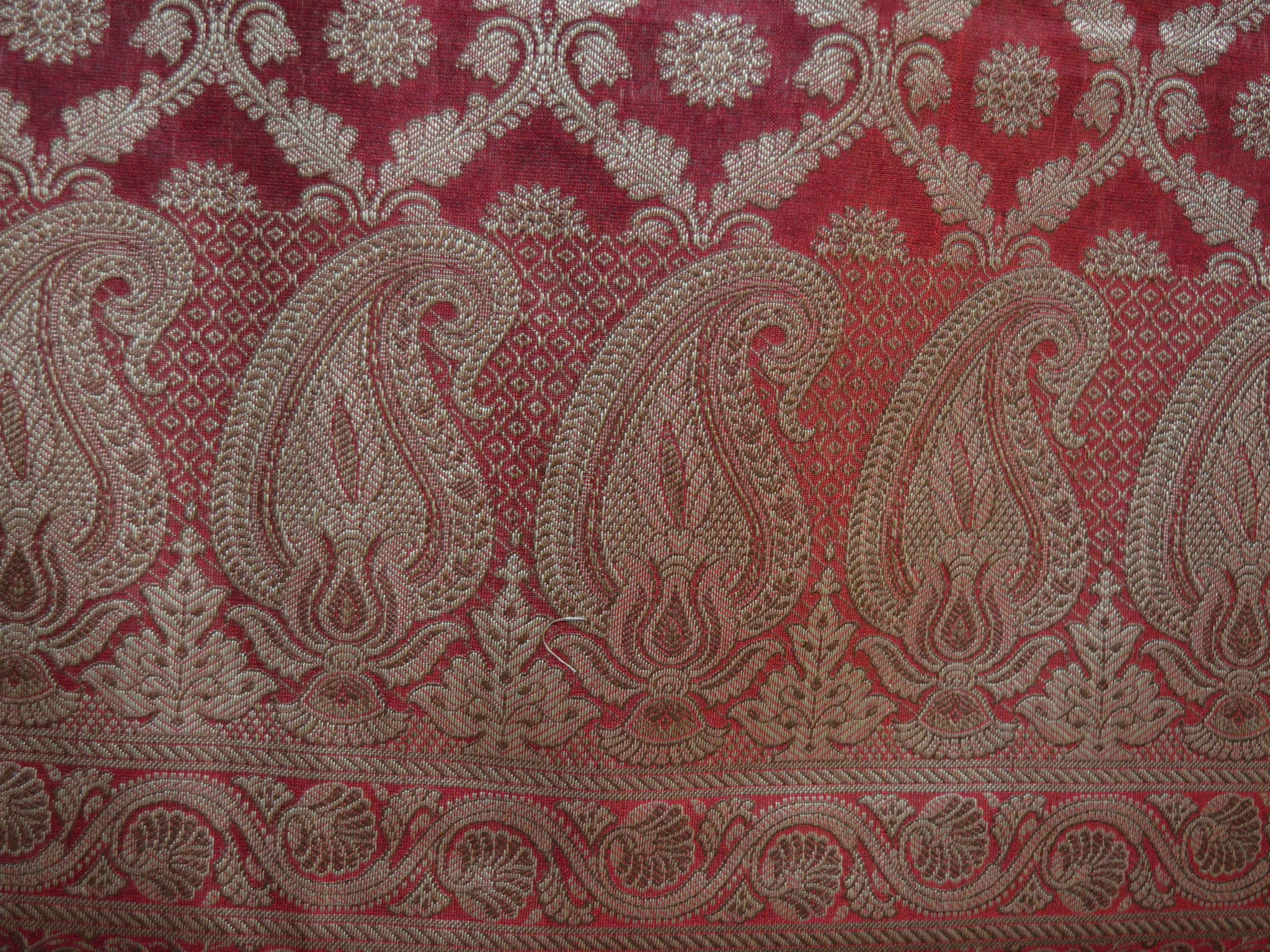 Banarasee/Banarasi Salwar Kameez Cotton Silk Resham Jaal Woven Fabric-Red