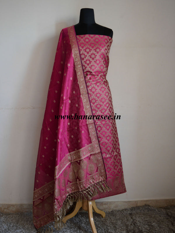 Banarasee/Banarasi Salwar Kameez Cotton Silk Resham Woven Fabric-Magenta