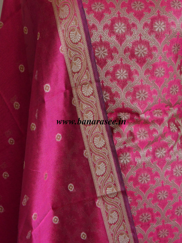 Banarasee/Banarasi Salwar Kameez Cotton Silk Resham Woven Fabric-Magenta