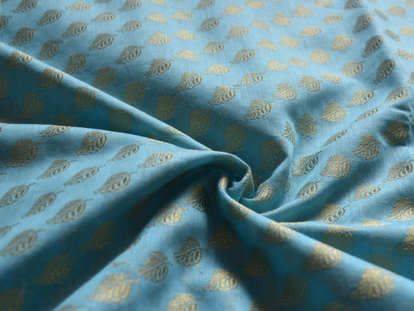 Banarasee/Banarasi Salwar Kameez Cotton Silk Gold Zari Buti Woven Fabric-Blue