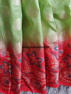 Banarasee Cotton Silk Saree With Zari Buti & Border-Green & Red