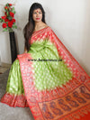 Banarasee Cotton Silk Saree With Zari Buti & Border-Green & Red