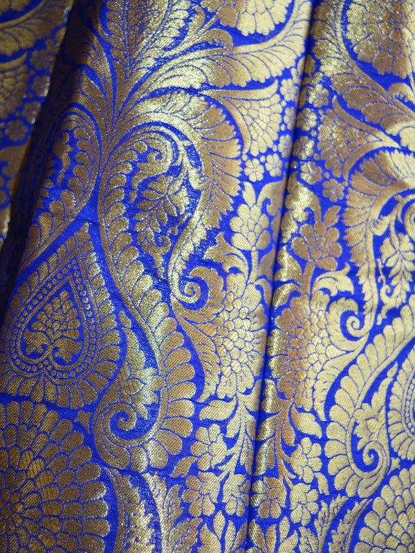 Banarasee/Banarasi Handwoven Art Silk Unstitched Lehenga & Blouse Fabric-Royal Blue