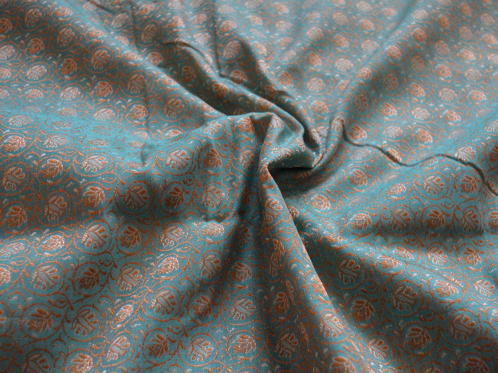 Banarasee/Banarasi Salwar Kameez Cotton Silk Resham Woven Fabric-Sea Green