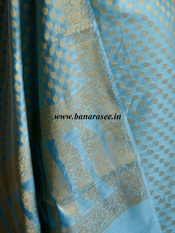 Banarasee/Banarasi Salwar Kameez Cotton Silk Gold Zari Buti Woven Fabric-Blue